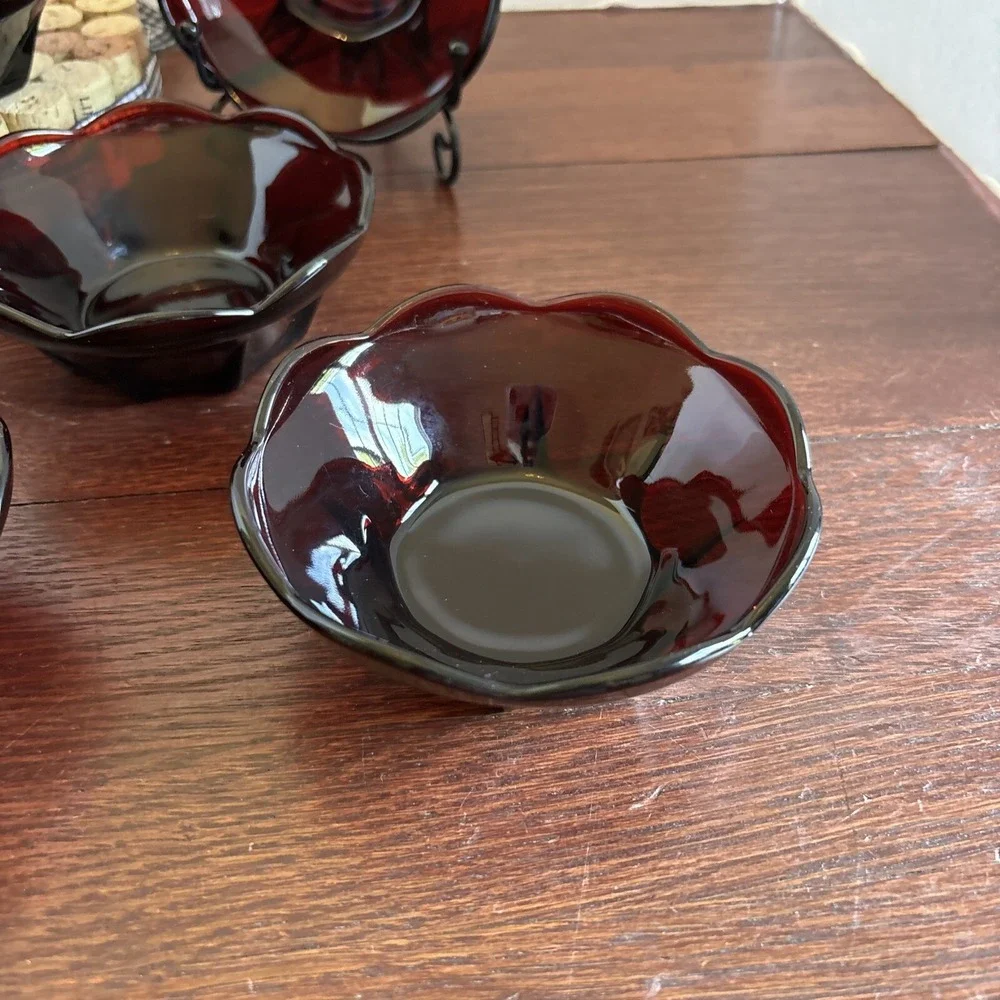 VINTAGE Crimson/Ruby Red‎ Glass Ice Cream/Fruit Cup - Mid 20Th Century  Set Of 6